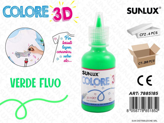 Colore per Tessuto in 3D Verde Fluo 30ML / Pz da 6