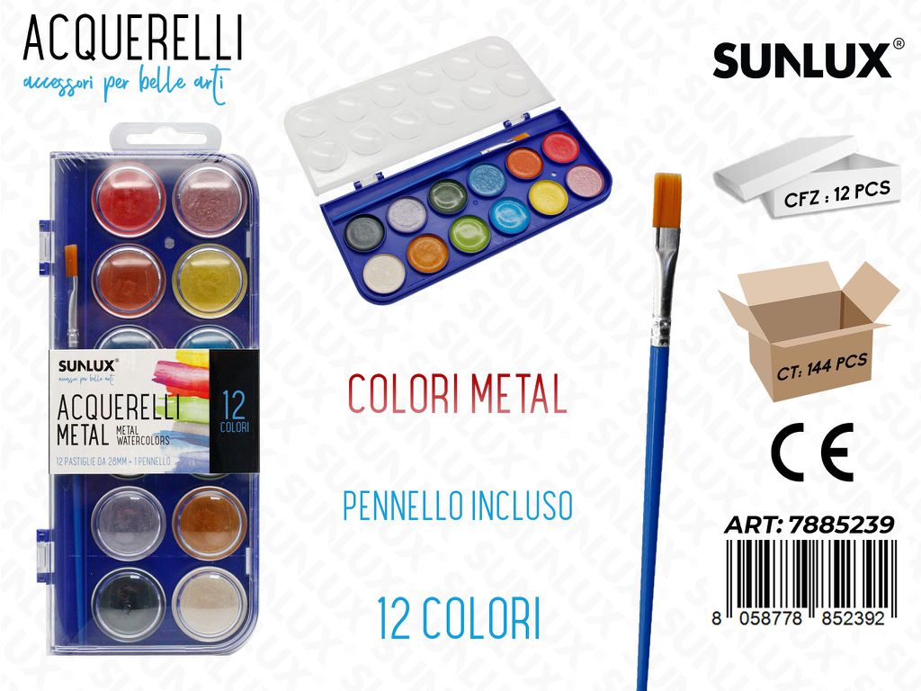 Colori Acquerelli 12COL. Metal c/ Pennello