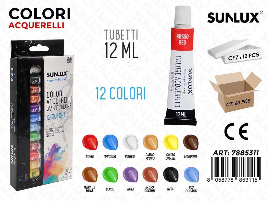Colori Acquerelli Tubetto 12COL. 12ML