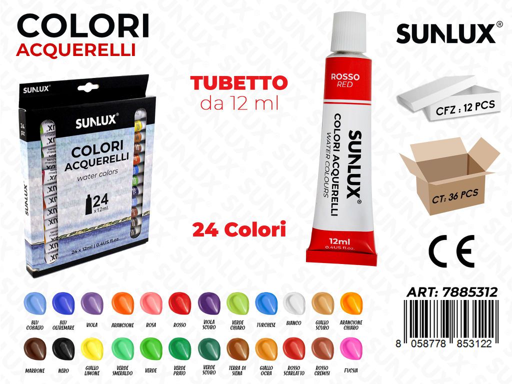 Colori Acquerelli Tubetto 24COL. 12ML