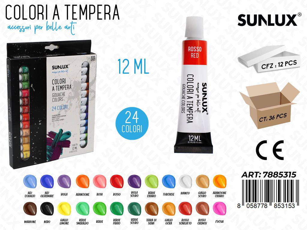 Colori a Tempera Tubetto 24COL. 12ML