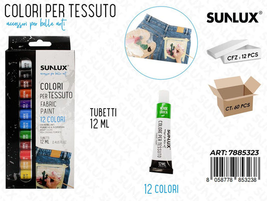 Sunlux Colori per Tessuto Tubetto 12COL. 12ML