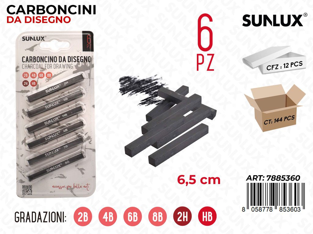 Carboncini da Disegno 2H*HB*2B*4B*6B*8B 6PCS