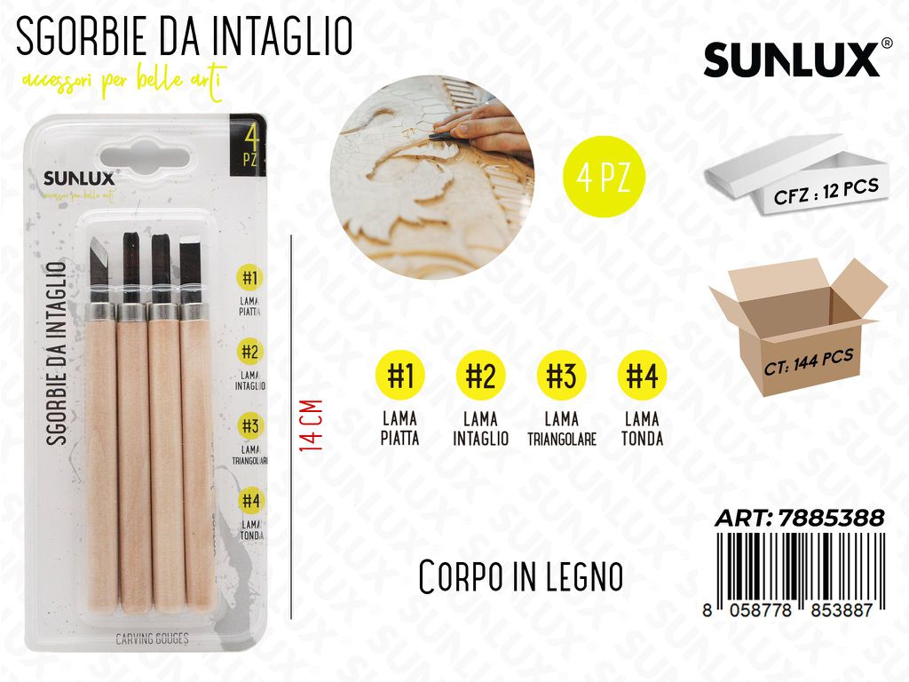 Sunlux Sgorbie da Intaglio 1-2-3-4 4PCS 14CM