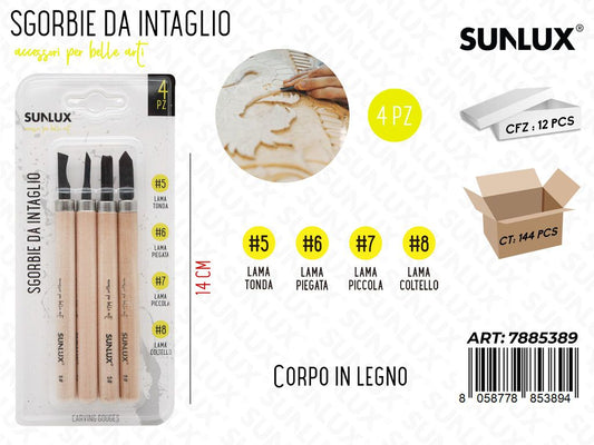 Sunlux Sgorbie da Intaglio 5-6-7-8 4PCS 14CM