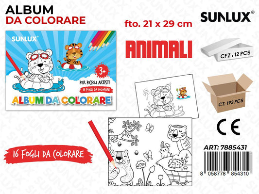 Sunlux Album da Colorare 16F. Animali 21*29CM