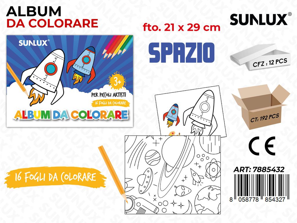 Sunlux Album da Colorare 16F. Spazio 21*29CM