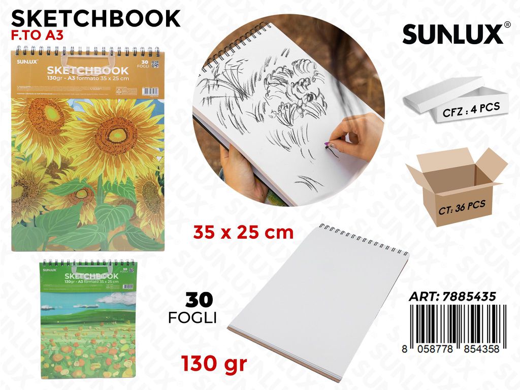 Sunlux Sketchbook Ass. A3 35*25CM 30F 130GR.