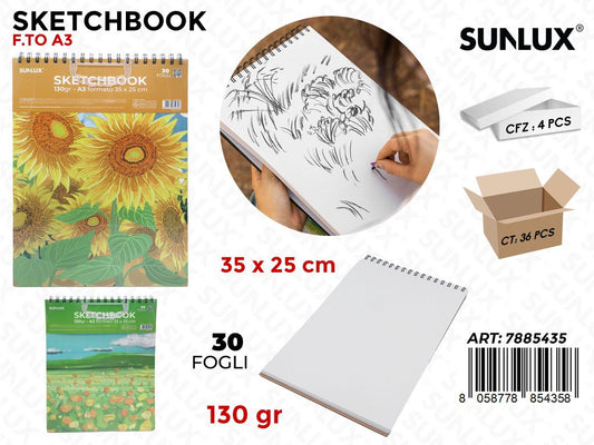 Sunlux Sketchbook Ass. A3 35*25CM 30F 130GR.