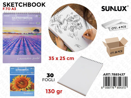 Sunlux Sketchbook Ass. A3 35*25CM 30F 130GR.