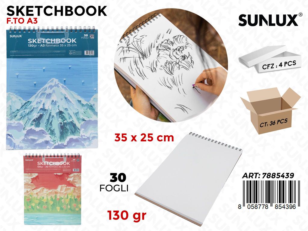 SKETCHBOOK ASS. A3 35*25CM 30F 130GR.