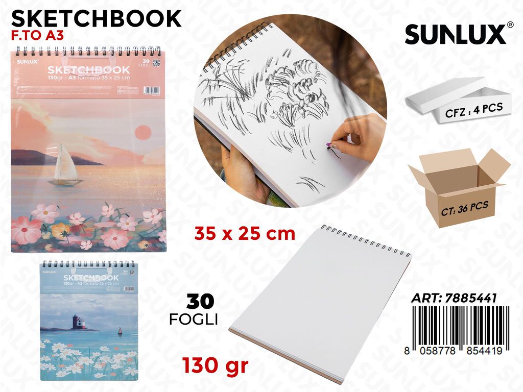 SKETCHBOOK ASS. A3 35*25CM 30F 130GR.