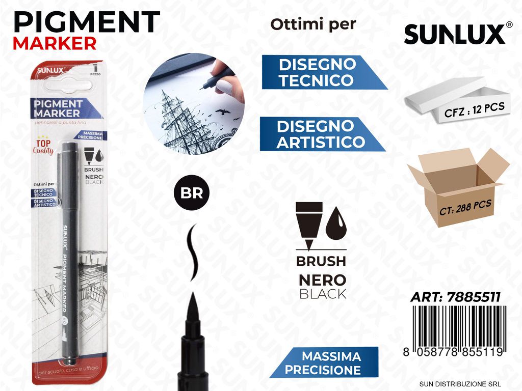 Bl. Pigment Marker Brush Nero Br / Pz da 12