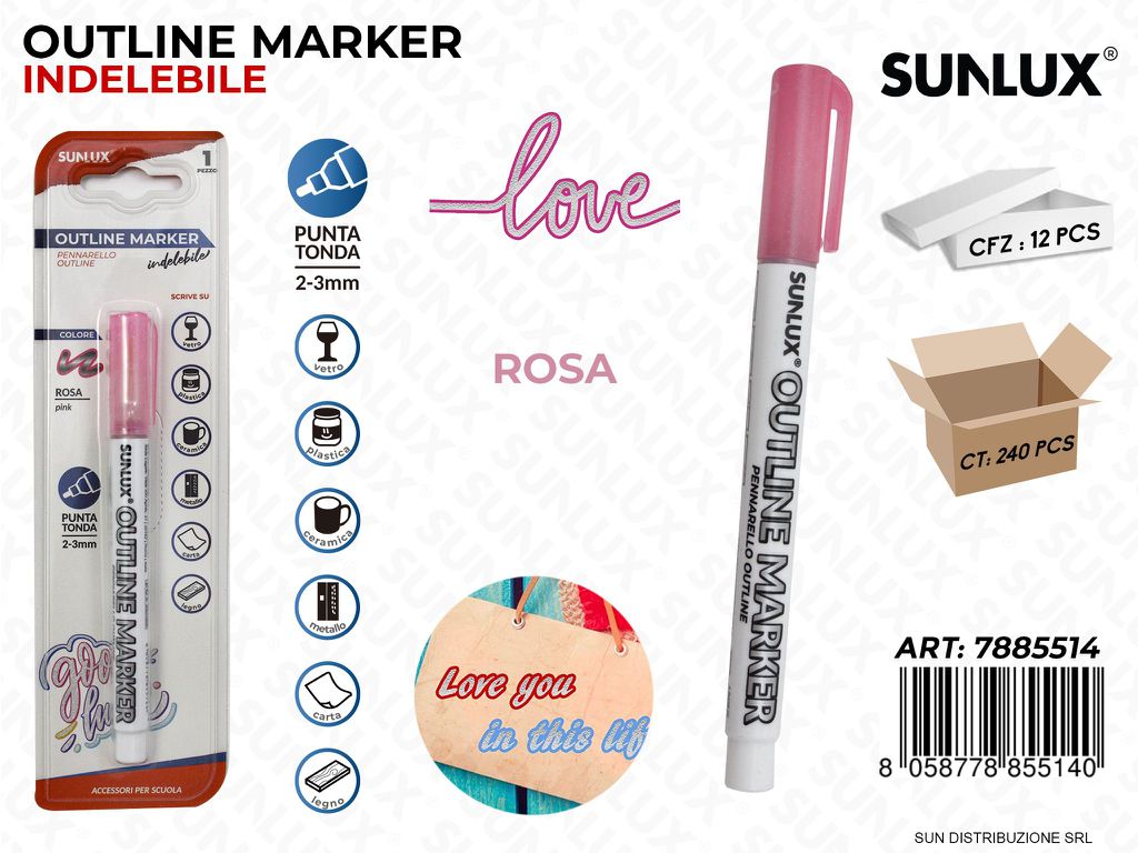 Bl. Outline Marker Indelebile Rosa 2-3MM