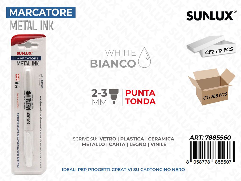 Sunlux Marcatore Metal Ink Bianco 2-3MM