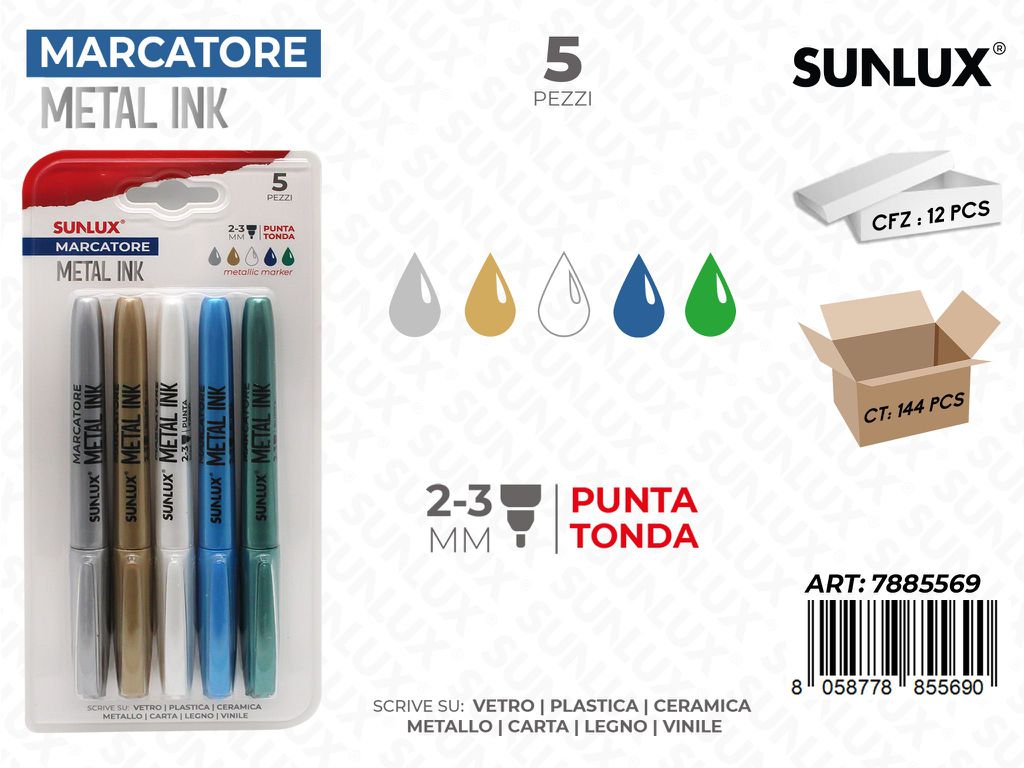 MARCATORE METAL INK COL. ASS. 5PCS 2-3MM /PZ DA 12**