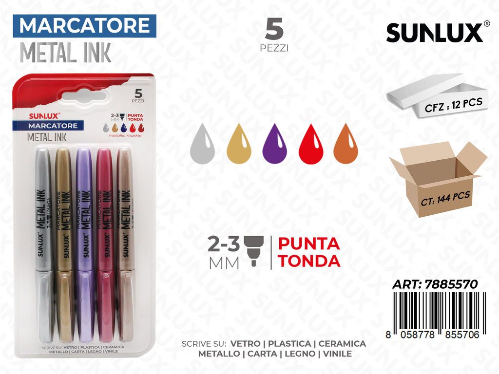 Sunlux Marcatore Metal Ink Col. Ass. 5PCS 2-3MM