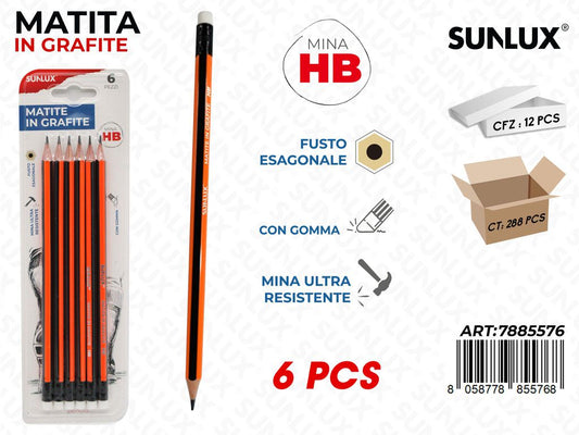 Sunlux Matite in Grafite c/ Gomma Hb 6PCS