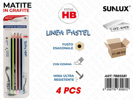 Sunlux Matite in Grafite L. Pastel Hb 4PCS