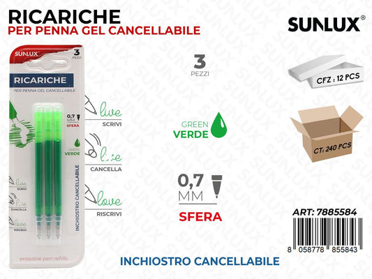 Sunlux Ricariche Penna Gel Cancell. Verde 3PCS