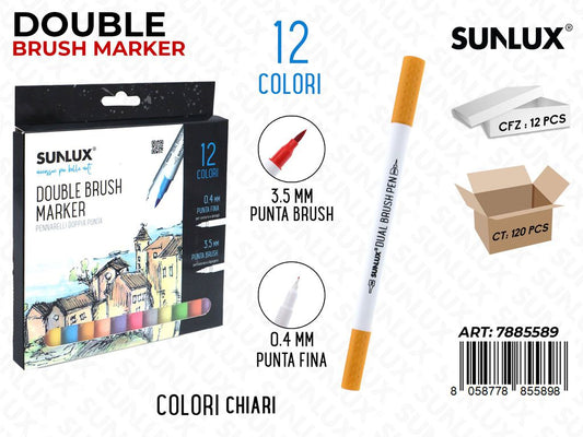 Sunlux Ast. 12COL. Double Brush Marker