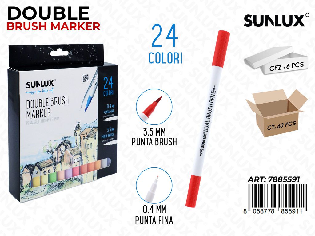Sunlux Ast. 24COL. Double Brush Marker