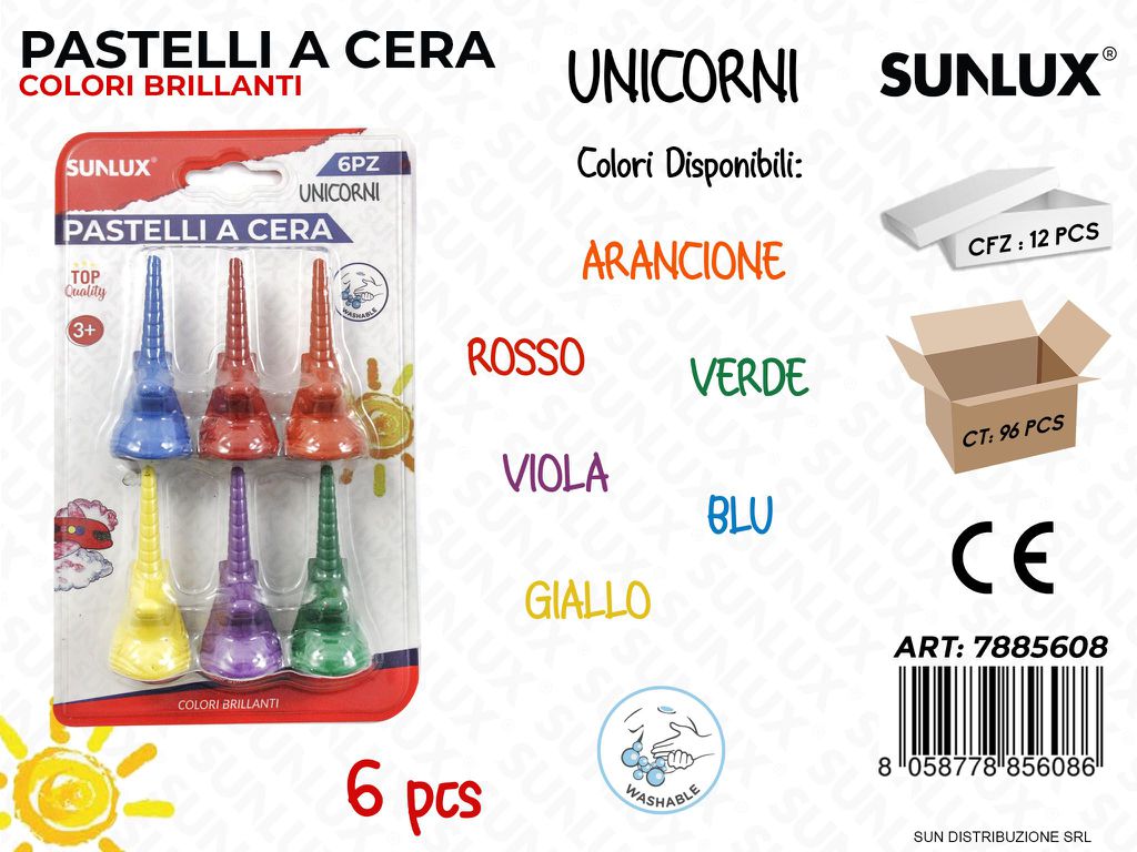 Pastelli a Cera Unicorni Col. Ass. 6PCS