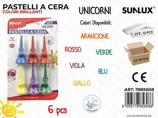 Pastelli a Cera Unicorni Col. Ass. 6PCS