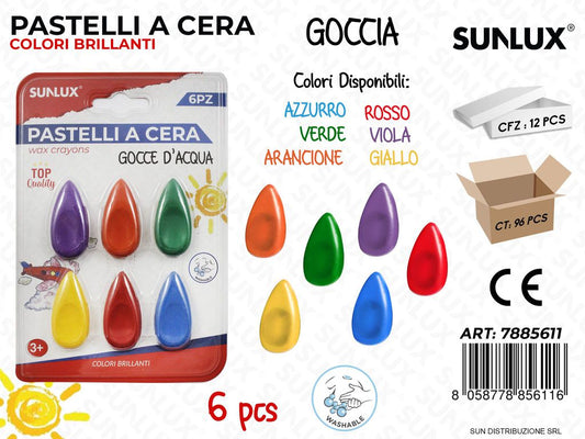 Pastelli a Cera Goccia Col. Ass. 6PCS