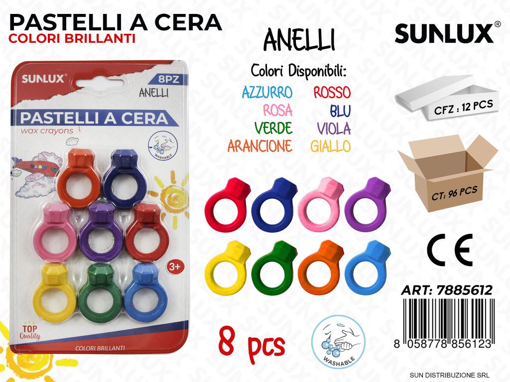 Pastelli a Cera Anello Col. Ass. 8PCS
