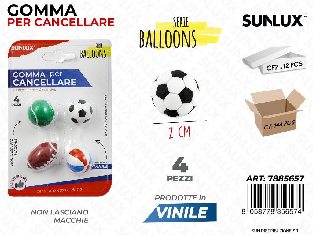 Gomma per Cancellare Ballons Ass. 4PCS 2CM