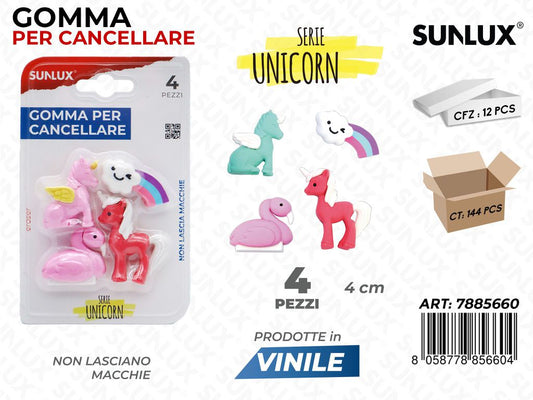 Gomma per Cancellare Unicorn Ass. 4PCS 4CM