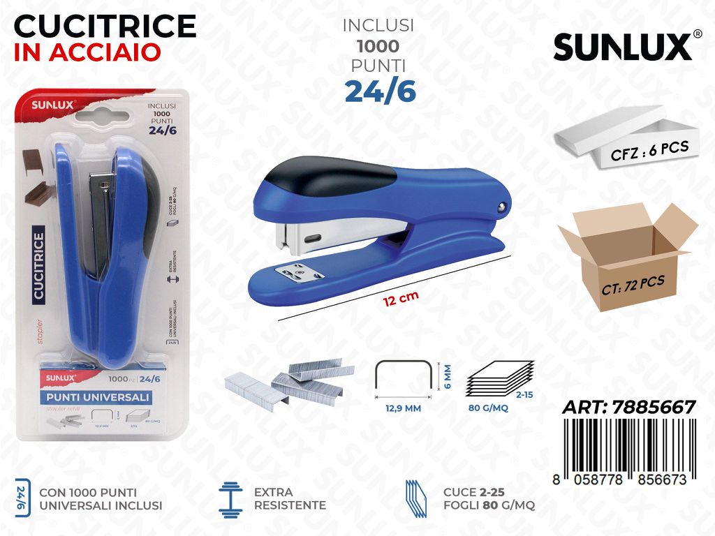 Sunlux Cucitrice c/ Punti Uni 24/6 12CM