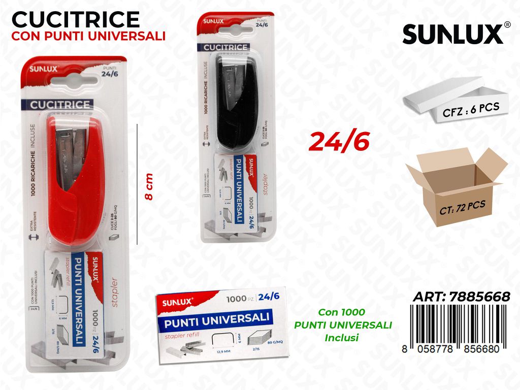 CUCITRICE C/ PUNTI UNI 24/6 8CM /PZ DA 6**