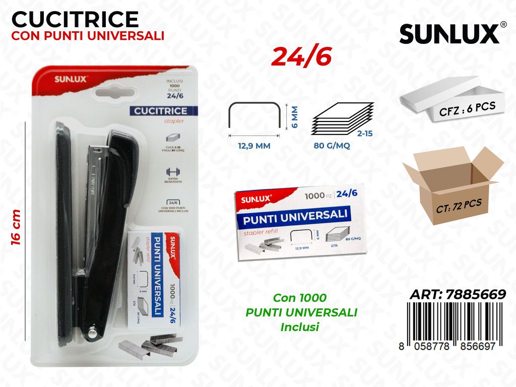 Sunlux Cucitrice c/ Punti Uni 24/6 8CM