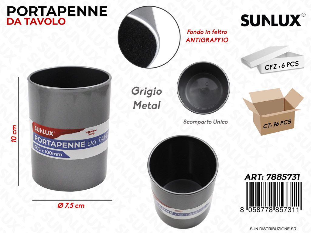 Portapenne da Tavolo Grigio Metal D.7.5*10CM