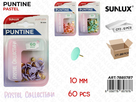 Puntine Col. Ass. Pastel 60Pcs 10Mm