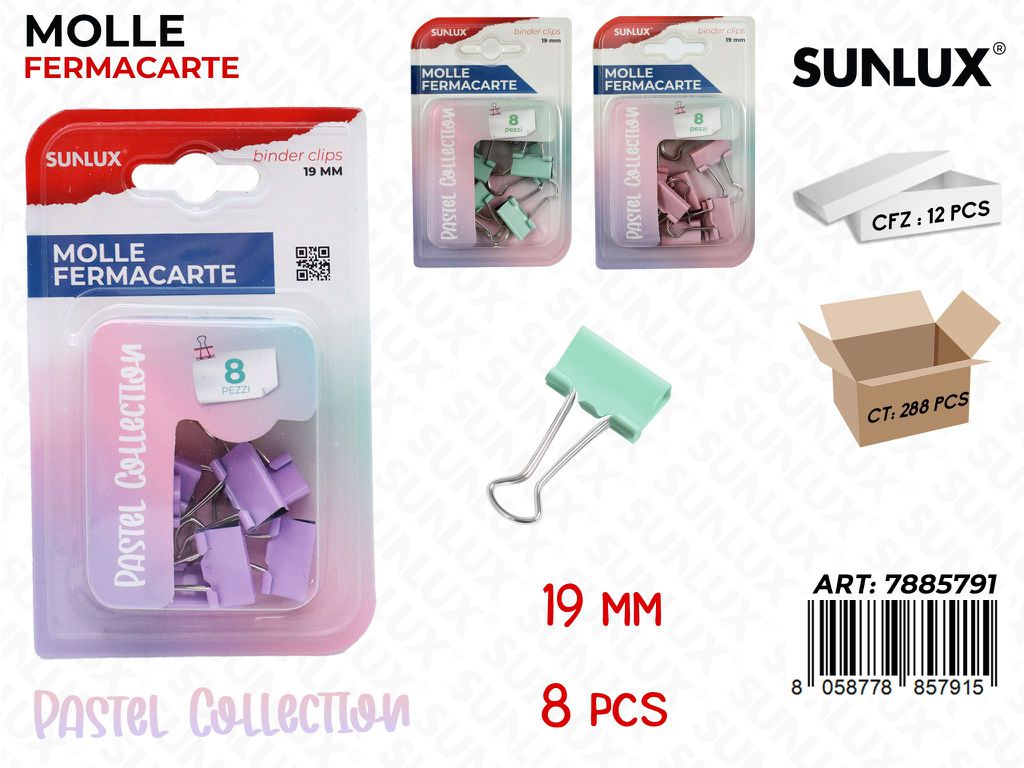 Molle Fermacarte Col. Ass. Pastel 8Pcs 19Mm