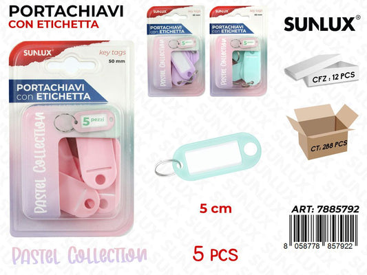 Portachiavi C/Etichetta Col. Pastel 5Pcs 5Mm