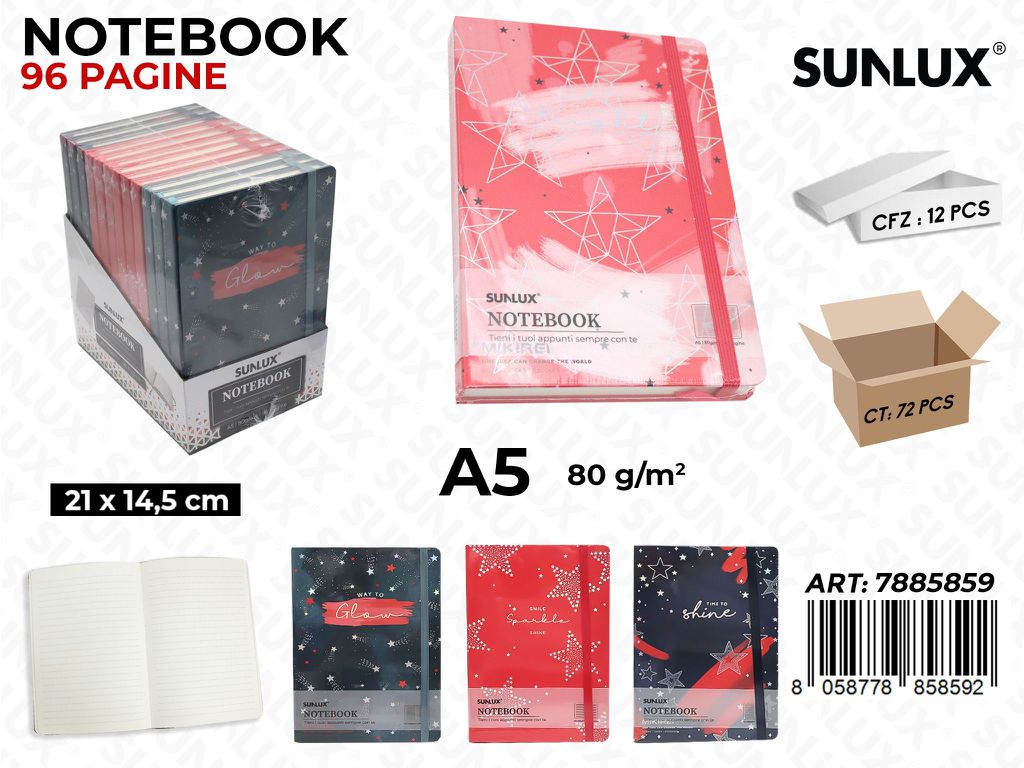Sunlux Notebook Ass. 96PAG. F.to A5 21*14.5CM