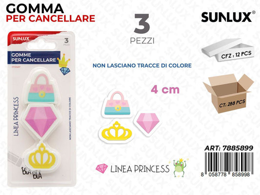 Sunlux Gomma per Cancell. L.princesss 3PCS 4CM