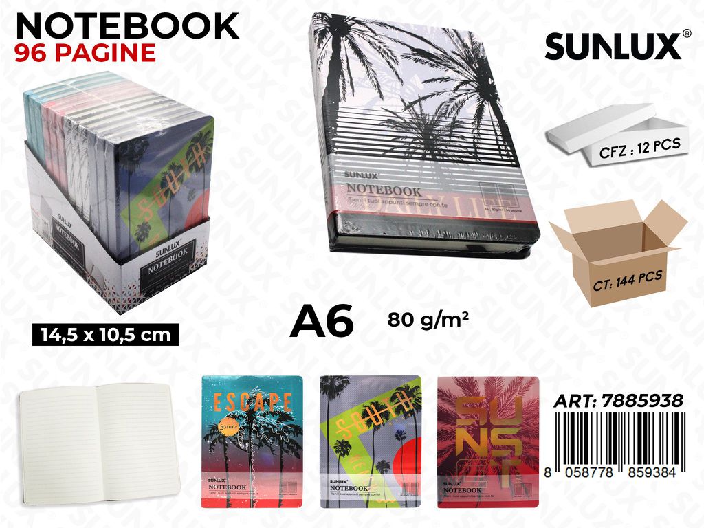 Sunlux Notebook Ass. 96PAG. F.to A6 14.5*10.5CM