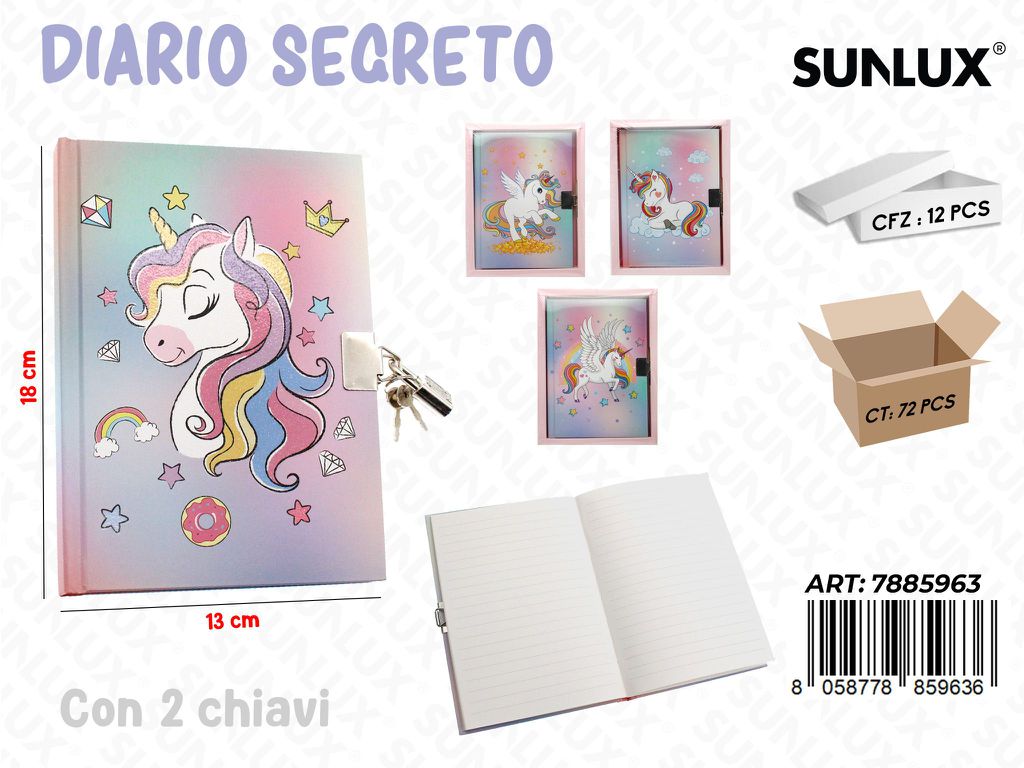 Sunlux Diario Segreto c/2 Chiavi Ass. 18*13CM / Pz da 12