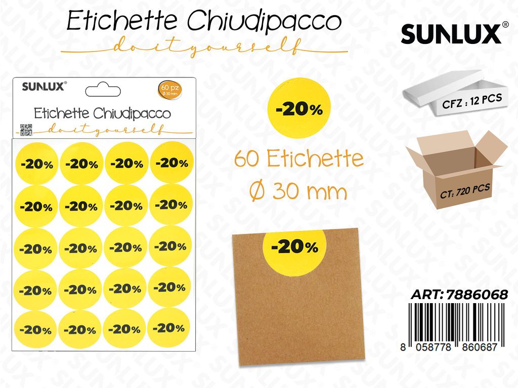 Sunlux Etichette Chiudipacco Adv 60PCS 3FF 30MM