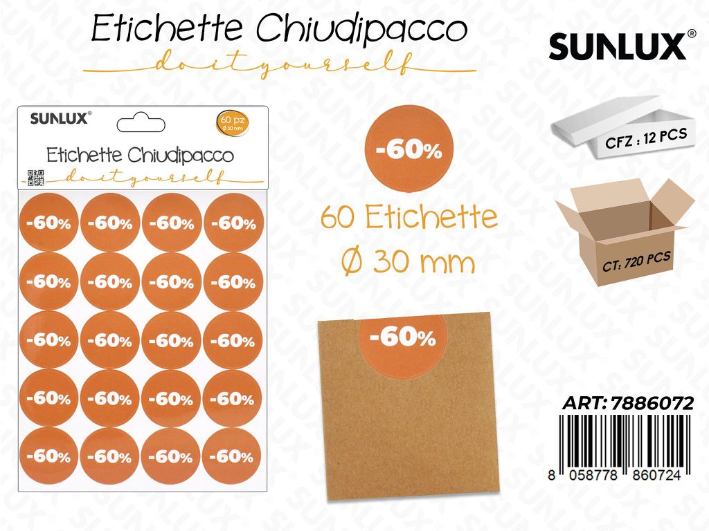 Sunlux Etichette Chiudipacco Adv 60PCS 3FF 30MM