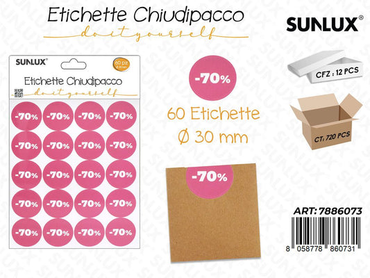 Sunlux Etichette Chiudipacco Adv 60PCS 3FF 30MM