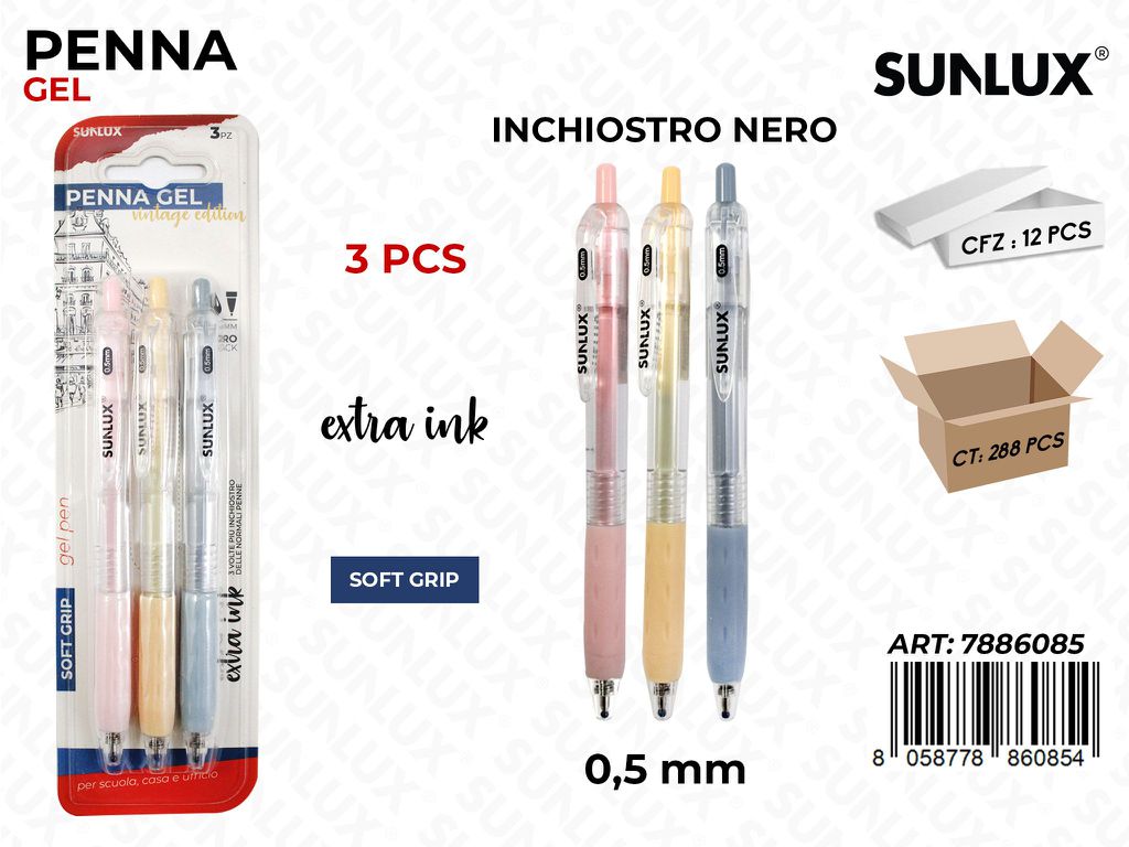 PENNA GEL COL. ASS. INCH. NERO 3 PCS /PZ DA 12**