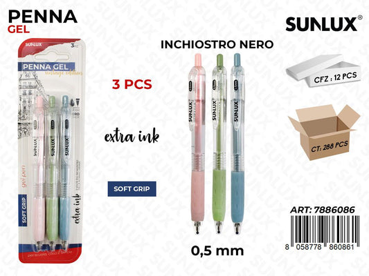 Penna Gel Col. Ass. Inch. Nero 3 Pcs