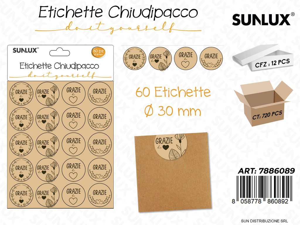 Etichette Chiudipacco D.30MM 60PCS Ass.