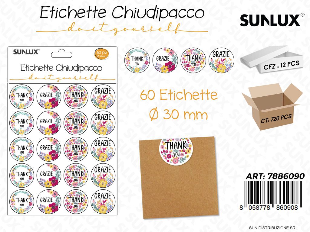 Etichette Chiudipacco D.30MM 60PCS Ass.
